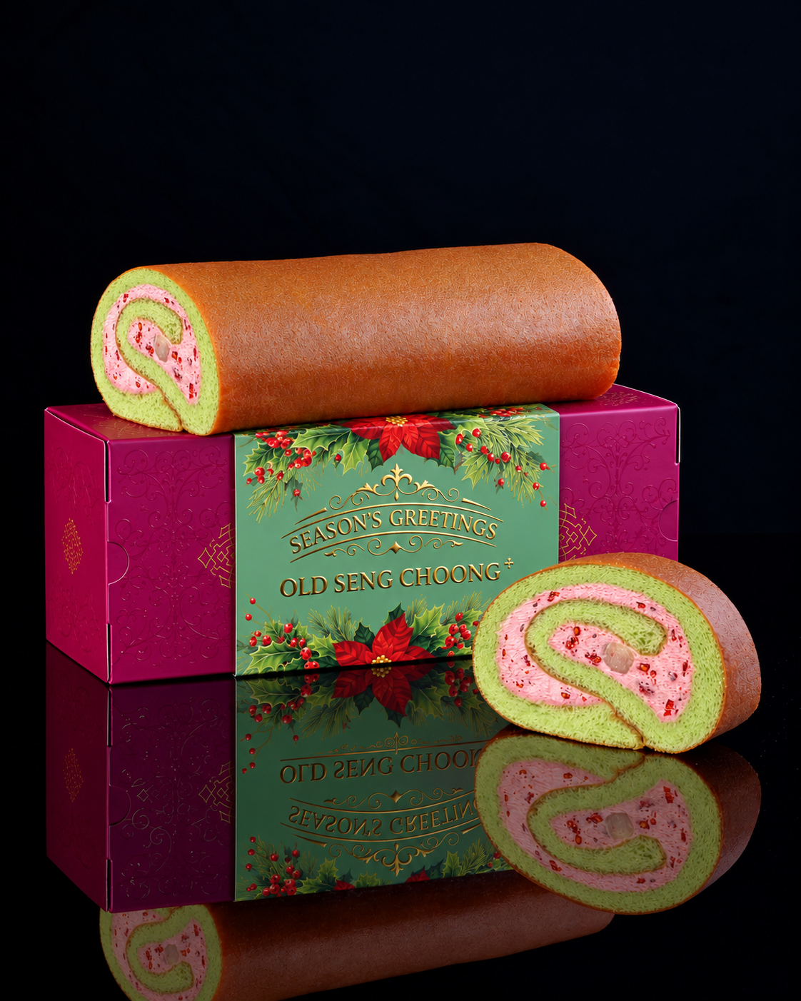 Watermelon Lychee Swissroll with Raspberry bits